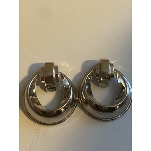 Vintage Napier Silver Tone Door Knocker Dangle Clip On Earrings